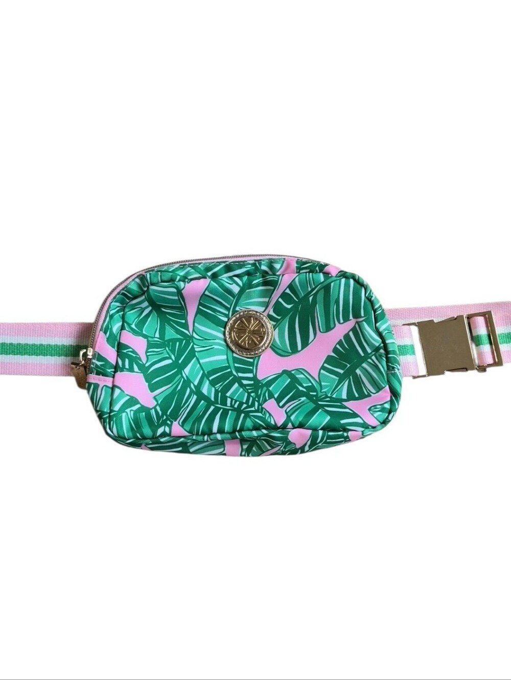 Lilly Pulitzer Pink Green Tropical Palm Print Belt Bag Crossbody